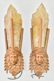 PAIR OF ART DECO-STYLE WALL LAMPS WITH MICA SHADES