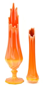 PAIR OF MID-CENTURY L.E. SMITH BITTERSWEET ORANGE SLAG GLASS SWUNG VASES