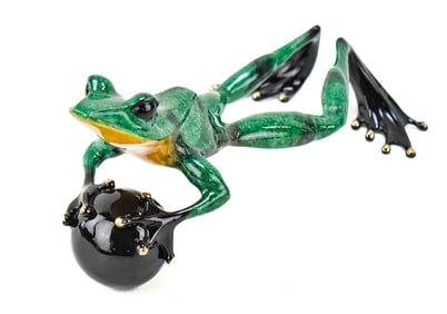 TIM COTTERILL 'ON THE BALL' BRONZE FROG SCULPTURE
