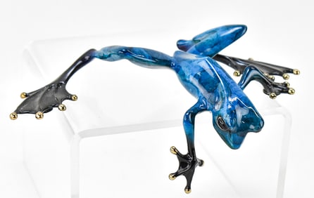 TIM COTTERILL 'BLUE OVER THE EDGE' BRONZE FROG SCULPTURE