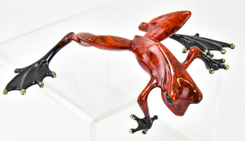 TIM COTTERILL 'RED OVER THE EDGE' BRONZE FROG SCULPTURE