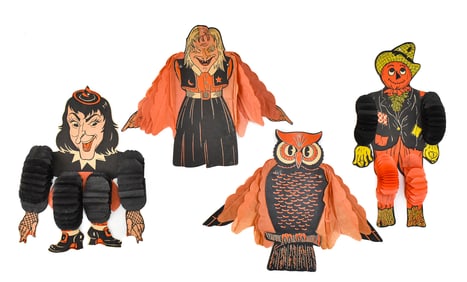 BEISTLE DIE-CUT WHIMSIES & DANCERS: WITCHES, OWL, SCARECROW
