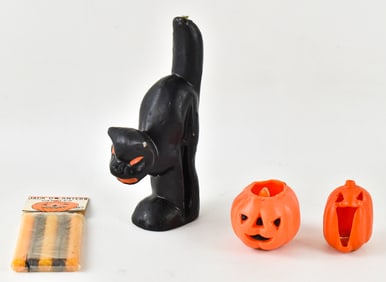 GURLEY JACK-O-LANTERN CANDLES, EMKAY BLACK CAT CANDLE, & MORE