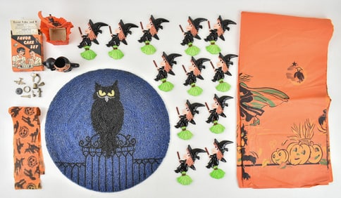 HALLOWEEN PARTY DECOR ASSORTMENT: ROSBRO CANDY CONTAINER, FORTUNE TELLING FAVOR SET, & MORE