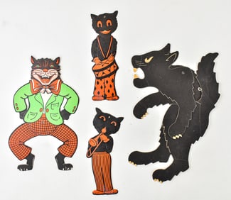 BEISTLE-H.E. LUHRS BLACK CAT EMBOSSED BAND MUSICIANS, BEISTLE DIECUT SCRATCH CAT, & H.E. LUHRS