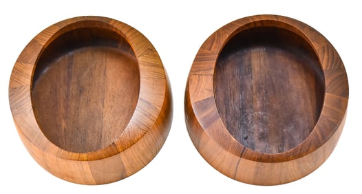 TWO JENS H. QUISTGAARD FOR DANSK DESIGNS 'IHQ' STAVED TEAK SERVIG BOWLS