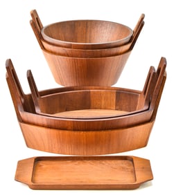 VINTAGE ANRI FORM BURMA TEAK BOWLS & PLATTER