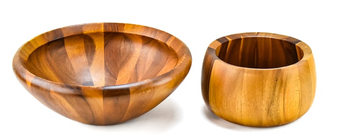 PAIR OF DANSK JHQ STAVED TEAK WOODEN BOWLS