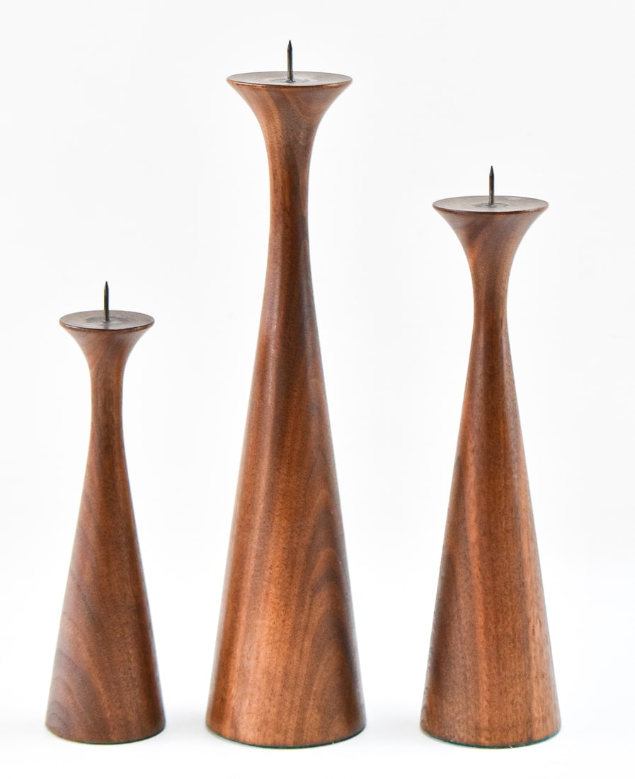 SET OF 3 MID-CENTURY DANISH TEAK CANDLESTICKS (1 of 1)