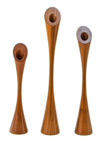 SET OF THREE MID-CENTURY DANISH TEAK TULIP CANDLESTICKS