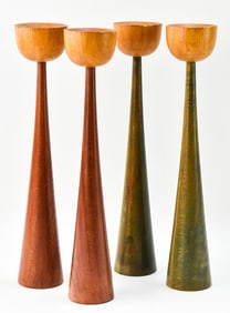 TWO PAIRS OF MID-CENTURY DANISH CANDLESTICKS TEAK & OAK