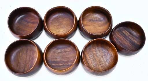SET OF 7 MID-CENTURY GEORGES BRIARD TEAK BOWLS