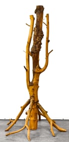 RUSTIC HAND-CARVED TREE BRANCH COATRACK