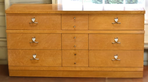 HUNTLEY (ATTR.) BIRD'S EYE MAPLE NINE DRAWER DRESSER