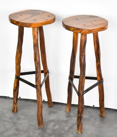 PAIR OF MIDCENTURY FRENCH WALNUT BAR STOOLS
