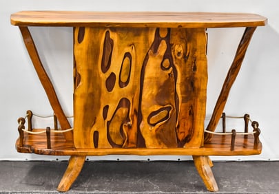 1950s FRENCH LIVE EDGE WALNUT BURL BAR