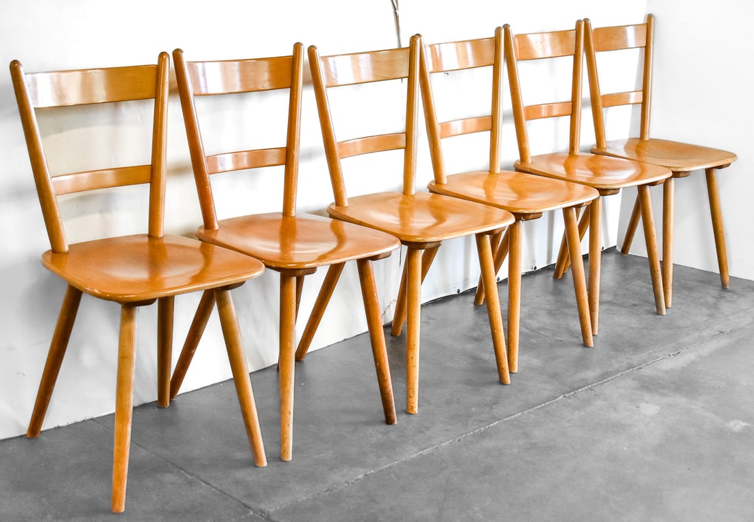 SET OF 6 MID-CENTURY GERMAN 'TUBINGEN' STYLE MINIMALIST WOOD DINING CHAIRS (1 of 2)