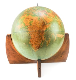 MID-CENTURY CARTOCRAFT PHYSICAL-POLITICAL 16' GLOBE ON WOOD BASE