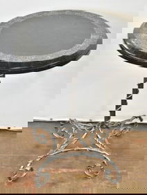 WIRE-WRAPPED BLACK STONE VENEER TABLE