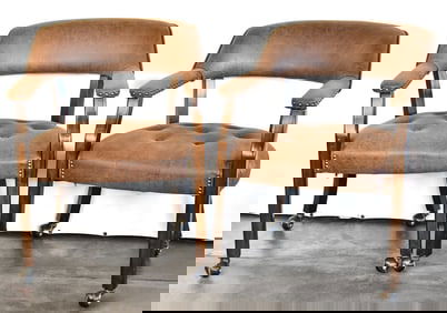 PAIR OF UPHOLSTERED CAPTAINS CHAIRS ON CASTORS