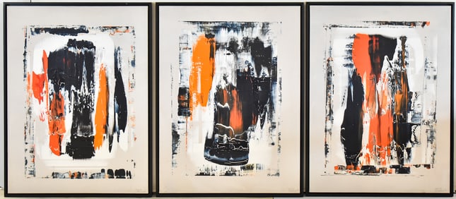 DAVID ERICKSON 'PRETENSEL' TRIPTYCH ABSTRACT PAINTINGS