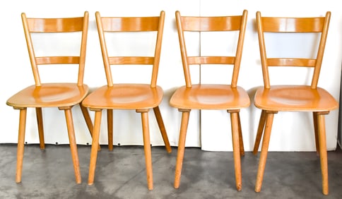 SET OF 4 MID-CENTURY GERMAN 'TUBINGEN' STYLE MINIMALIST WOOD DINING CHAIRS