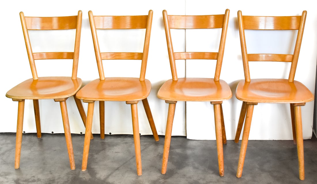 SET OF 4 MID-CENTURY GERMAN 'TUBINGEN' STYLE MINIMALIST WOOD DINING CHAIRS (1 of 2)