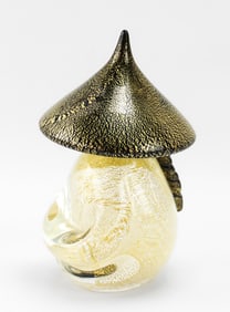 MURANO GOLD FLECK ART GLASS KNEELING ASIAN MAN FIGURE