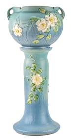 ROSEVILLE POTTERY WHITE ROSE PEDESTAL JARDINIERE #653-8