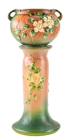 ROSEVILLE POTTERY WHITE ROSE PEDESTAL JARDINIERE #653-7