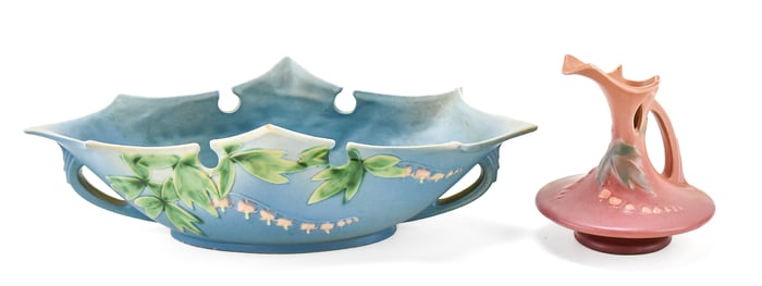 ROSEVILLE POTTERY BLEEDING HEART CONSOLE BOWL #384-14 & PITCHER #963-6