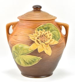 ROSEVILLE POTTERY BROWN WATER LILY COOKIE JAR #1-8