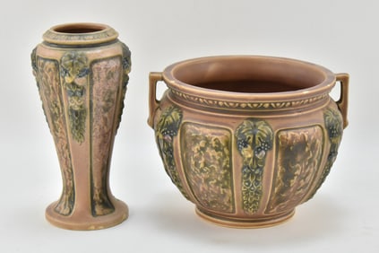 ROSEVILLE POTTERY 'FLORENTINE' VASE & JARDINIERE