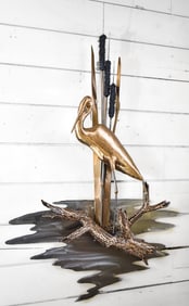 POST-MODERN ROSS BEN DIXON MIXED METALS CRANE SCULPTURE