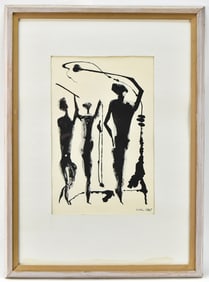 MARILYN ANN LESHER ABSTRACT FIGURAL INK BLOCK PRINT