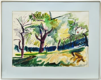 NELSON SANDGREN 'ORCHARD' WATERCOLOR PAINTING