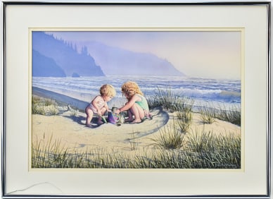 JOHN PAUL (JACK) BRAMAN 'DAY AT THE BEACH' ACRYLIC PAINTING