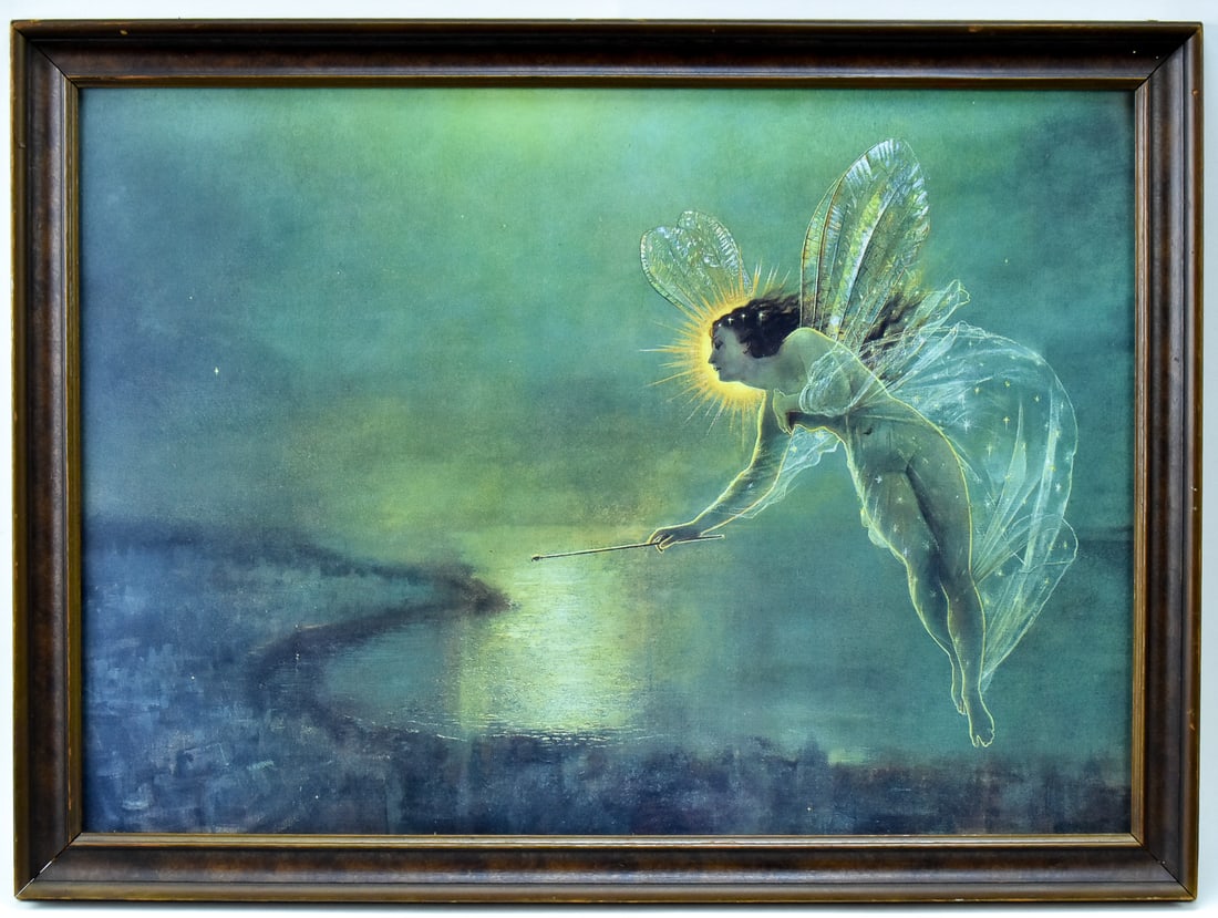 JOHN ATKINSON GRIMSHAW 'SPIRIT OF THE NIGHT' LITHOGRAPH: Lithographic print "Spirit of the Night" by listed John Atkinson Grimshaw (UK, England, 1836 - 1893). Art measures 16" H x 23" W presented in a frame measuring 18.5" H x 25.5" W x 1" D.