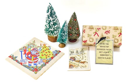 VINTAGE CHRISTMAS ASSORTMENT: BON BON BOX, BOTTLE BRUSH TREES, & MORE