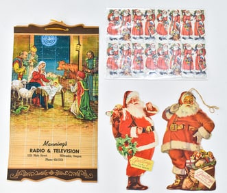 VINTAGE CHRISTMAS ADVERTISEMENTS & SCRAP SHEET: RICHFIELD OIL, MANNING'S RADIO & TELEVISION, & MORE