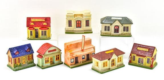 VINTAGE JAPANESE HO SCALE RAILROAD VILLAGE: GAS STATION, THEATER, RAILROAD STATION, & MORE