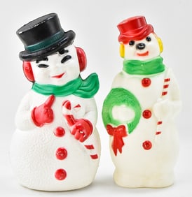 PAIR OF MIDCENTURY CHRISTMAS FROSTY THE SNOWMAN BLOW MOLDS
