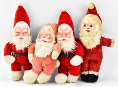 FOUR VINTAGE SANTA CLAUS PLUSHES