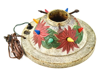MIDCENTURY LIGHT-UP CAST IRON POINSETTIA CHRISTMAS TREE STAND