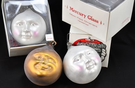 THREE DEPARTMENT 56 SATIN MERCURY GLASS MOON ORNAMENTS