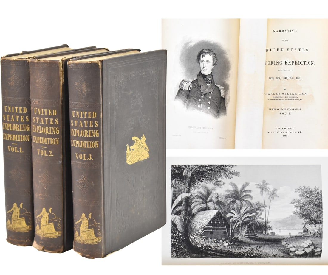 1845 CHARLES WILKES 'NARRATIVE OF THE UNITED STATES EXPLORING EXPEDITION'; VOL. I-III (1 of 8)