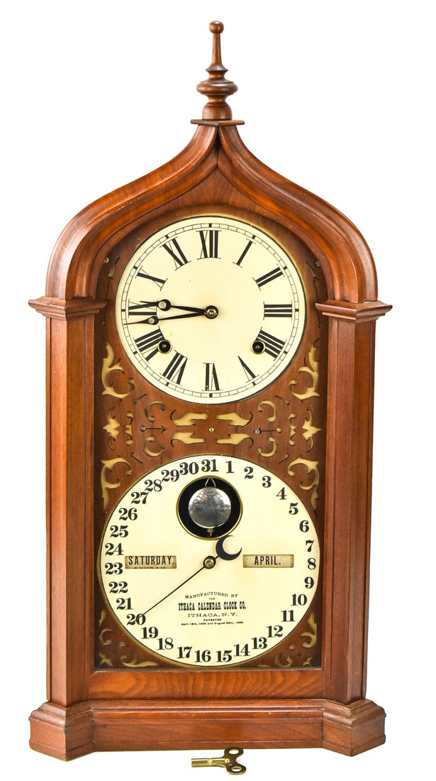 ANTIQUE ITHACA SHELF 'STEEPLE' CALENDAR-CLOCK (1 of 4)