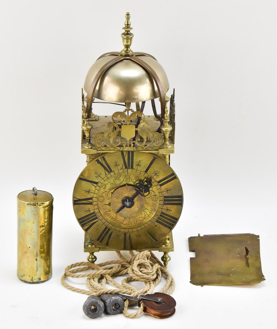ANTIQUE CLAUDE LORY BRASS LANTERN CLOCK (1 of 3)
