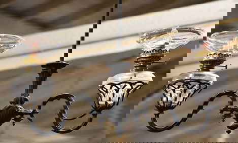 VICTORIAN CAST IRON DOUBLE-ARM CHANDELIER