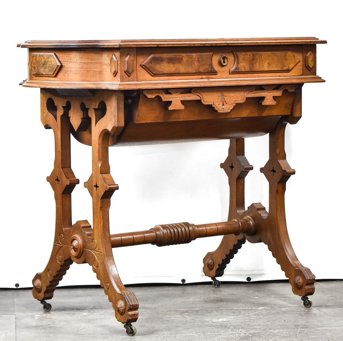 VICTORIAN WALNUT BURL SEWING TABLE (1 of 3)